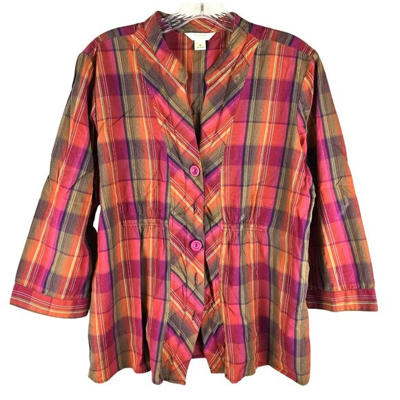 Christopher & Banks Plaid Button-Up Shirt With 3/4 Sleeves Size M JH1848 - Picture 1 of 7
